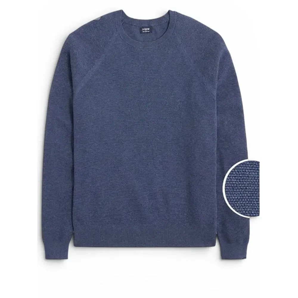 J.Crew Textured Cotton Crewneck Sweater Heather Navy NWT Sz Small Knit Pullover
